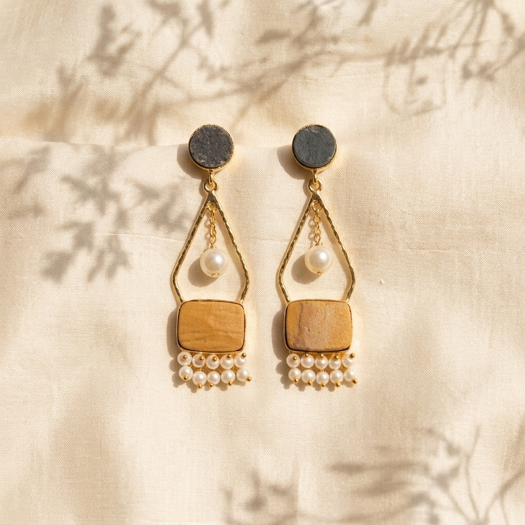 Boho Wooden Pearl Earrings