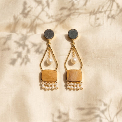 Boho Wooden Pearl Earrings