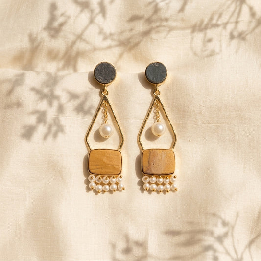 Boho Wooden Pearl Earrings