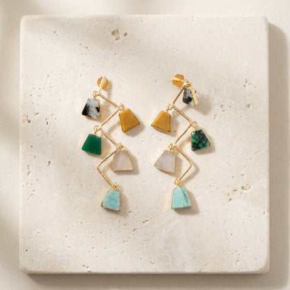 Aurora Mint & Gold Drop Earrings- multi color stone