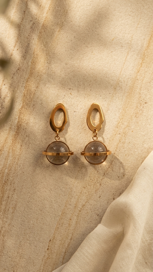Minimal Round Crystal Golden Orbit Earrings