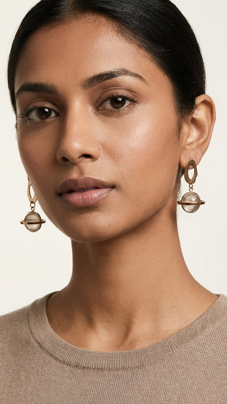 Minimal Round Crystal Golden Orbit Earrings