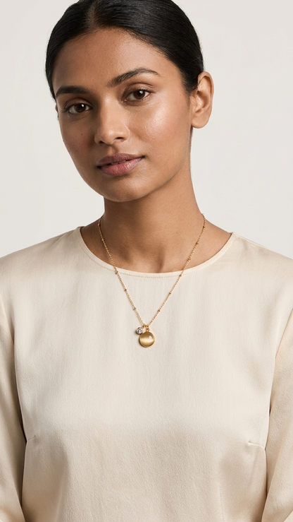 Minimalist Gold Tone Double Charm Necklace with Crystal & Gemstone