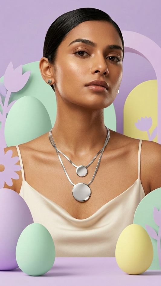 Dual Silver Tone Herringbone Chain &amp; Coin Pendant Necklace