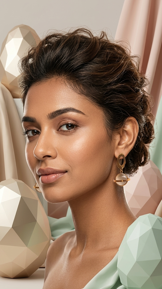 Minimal Round Crystal Golden Orbit Earrings