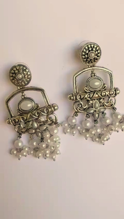 Antique Finish Earrings with Pearlescent Detailing