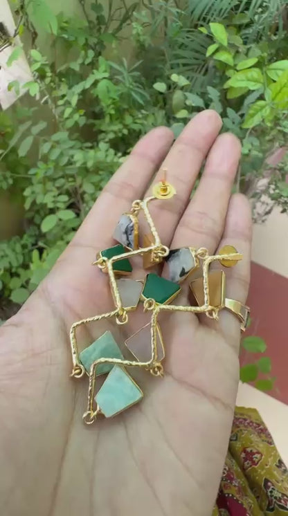 Aurora Mint & Gold Drop Earrings- multi color stone
