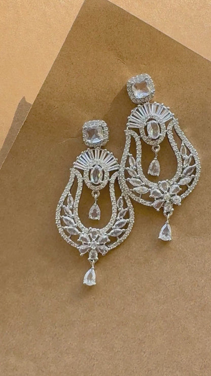 Marquise Cut Floral AD Earrings – Premium Silver Polish