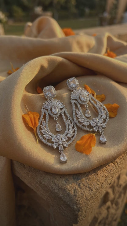 Marquise Cut Floral AD Earrings – Premium Silver Polish