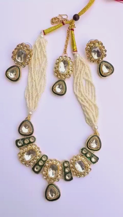 Statement Kundan & Pearl Choker Set (neckpiece, earring, maang tikka) – NainNaksh Edit