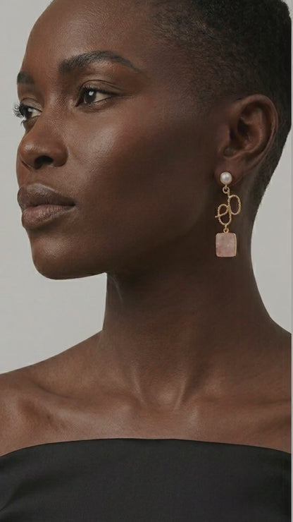 Pink Stone Statement Drop Earrings for Women | Gold Tone Pearl Earrings