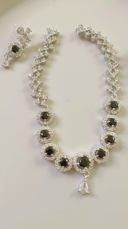Midnight Halo Necklace & Earrings Set - Premium Silver-Tone Finish