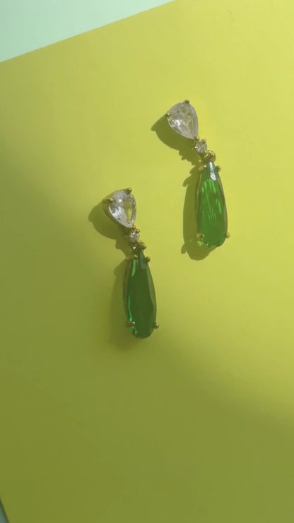 Teal-Green Emerald-Cut AD Statement Earrings