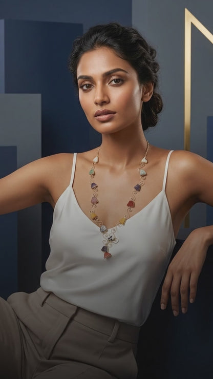 Multicolor Stone Statement Necklace for Women | Gold Tone Designer Necklace