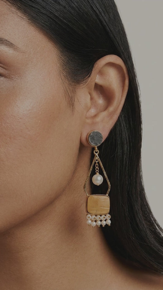 Boho Wooden Pearl Earrings