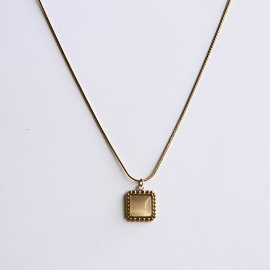 Vintage-Inspired Gold Tone & Luminous Square Pendant Necklace