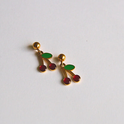 Minimal Cherry Fruit Dangle Earrings