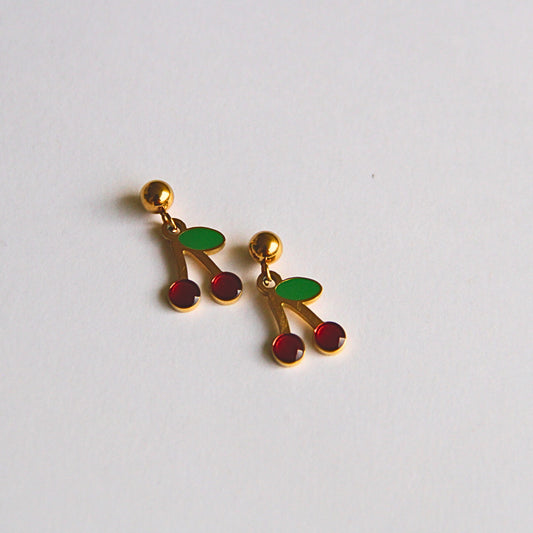 Minimal Cherry Fruit Dangle Earrings