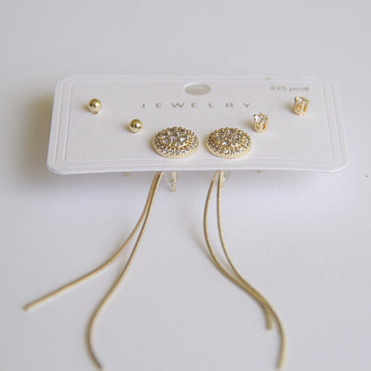 Glamorous Crystal Cluster & Threader Earring Set (3 Pairs)