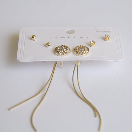 Glamorous Crystal Cluster & Threader Earring Set (3 Pairs)