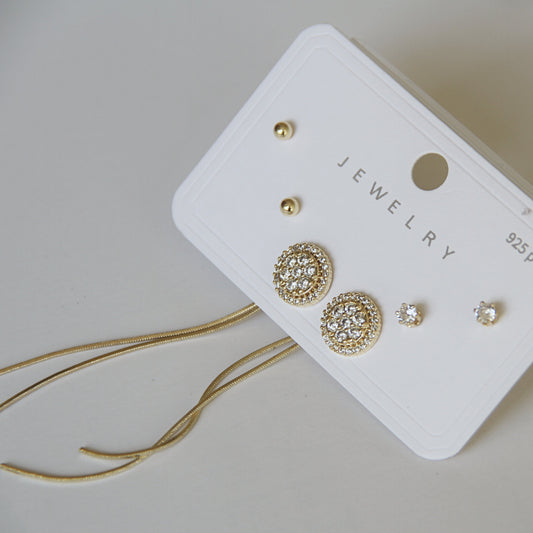 Glamorous Crystal Cluster & Threader Earring Set (3 Pairs)