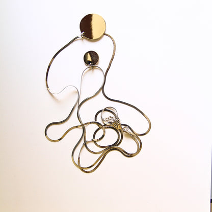 Dual Silver Tone Herringbone Chain &amp; Coin Pendant Necklace