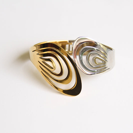 Modern Gold & Silver Swirl Hinged Bracelet