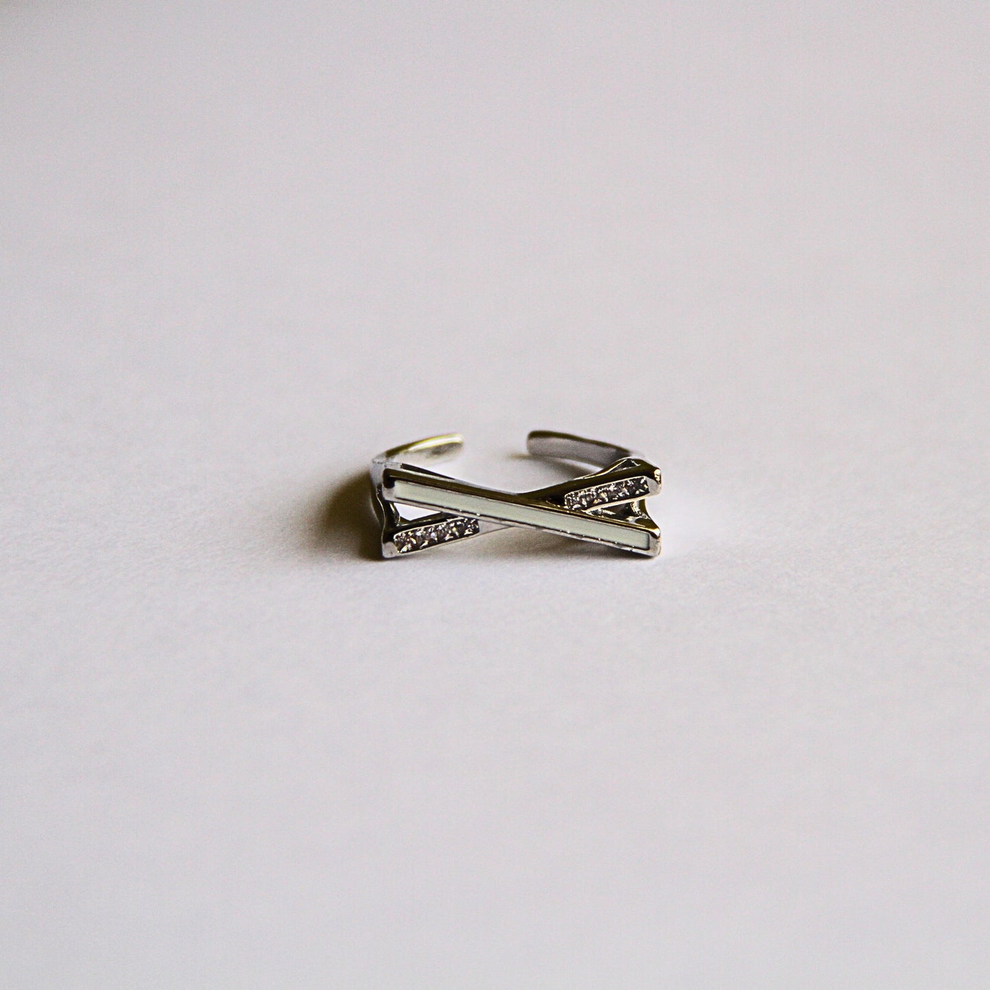 Adjustable Silver Plated X Ring with Stones