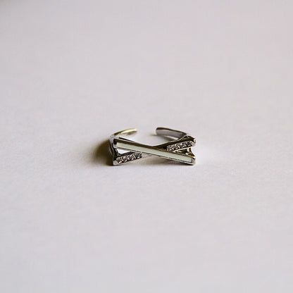 Adjustable Silver Plated X Ring with Stones