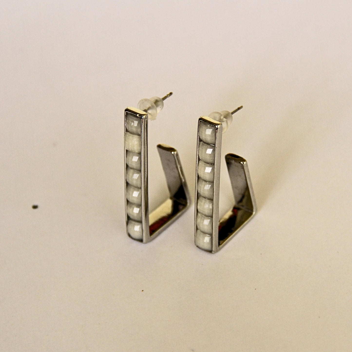 Linear Silver Stud Hoops Modern Edge Earrings