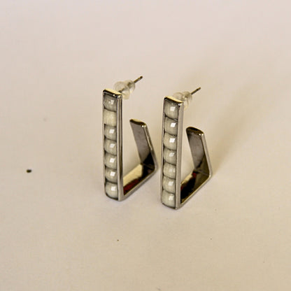 Linear Silver Stud Hoops Modern Edge Earrings