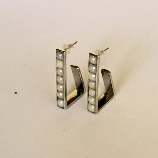 Linear Silver Stud Hoops Modern Edge Earrings