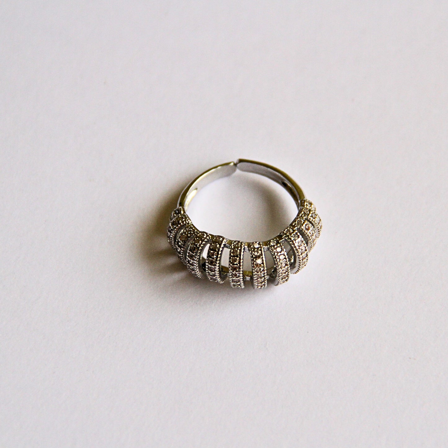 Silver Statement Ring with Diamond Cage Design