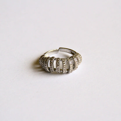 Silver Statement Ring with Diamond Cage Design