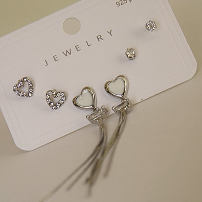 Romantic Heart & Dangle Earring Set (3 Pairs)