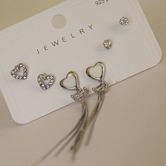 Romantic Heart & Dangle Earring Set (3 Pairs)