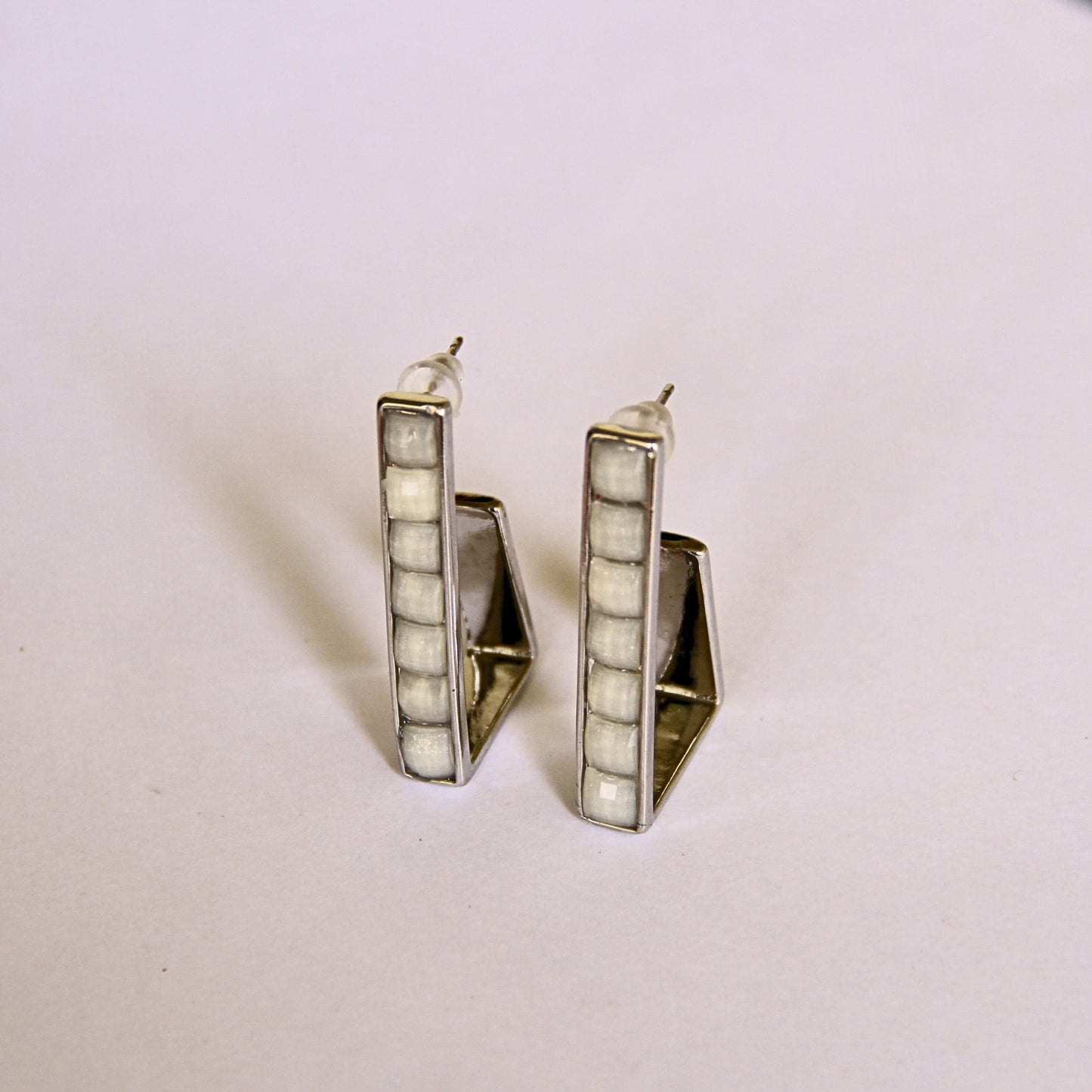 Linear Silver Stud Hoops Modern Edge Earrings