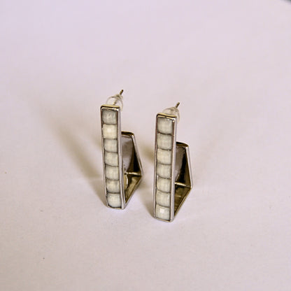 Linear Silver Stud Hoops Modern Edge Earrings