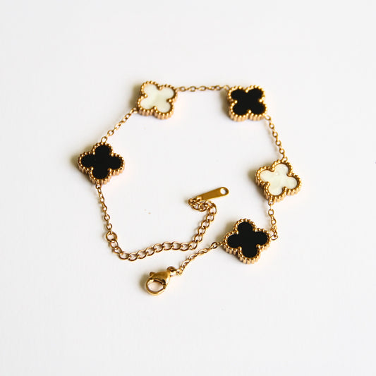 Black & White Clover Chain Bracelet