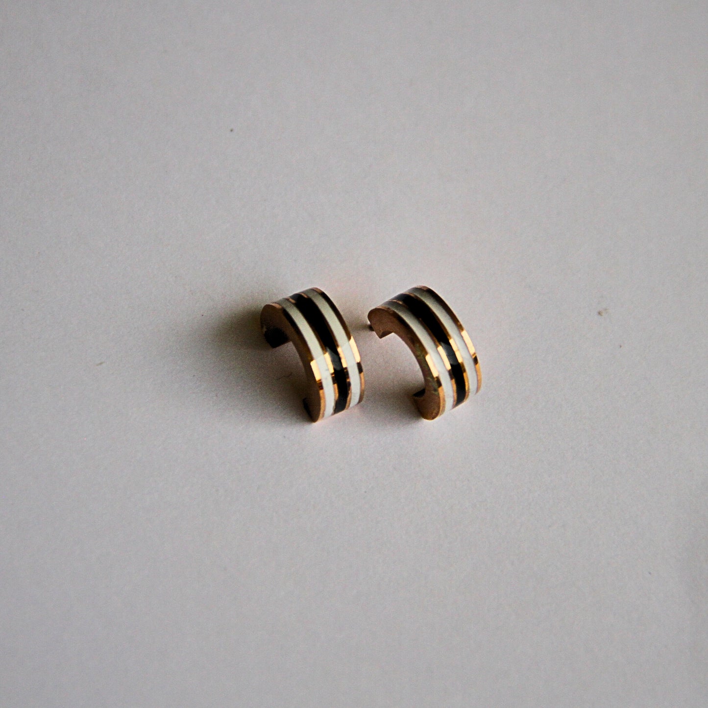 Gold Plated Enamel Sleek huggie Stripe Pattern Hoop Earrings