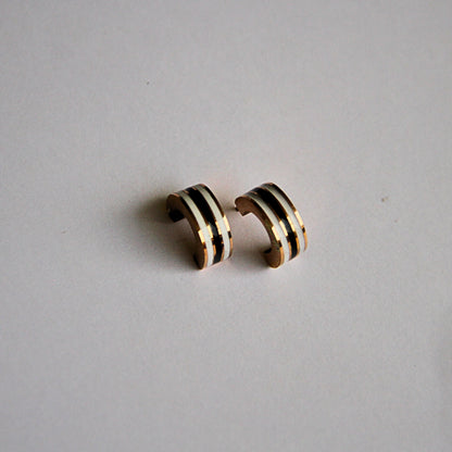 Gold Plated Enamel Sleek huggie Stripe Pattern Hoop Earrings