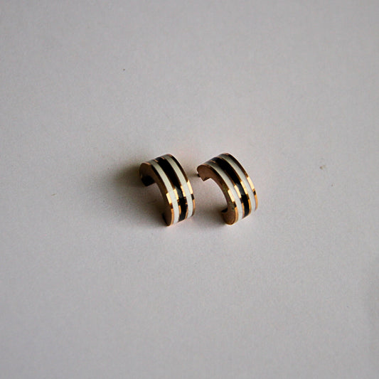 Gold Plated Enamel Sleek huggie Stripe Pattern Hoop Earrings