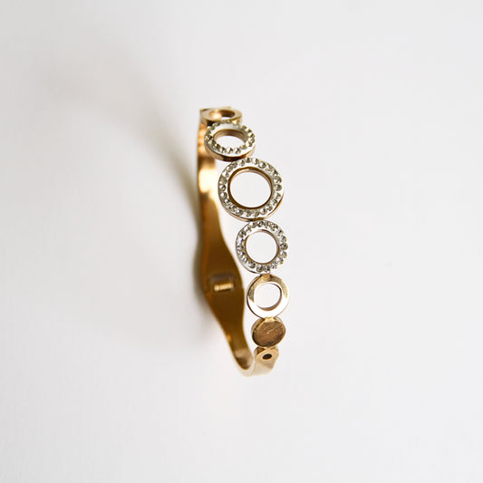 Gold Tone Pave Crystal & Solid Circle Bracelet