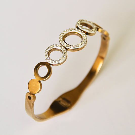Gold Tone Pave Crystal & Solid Circle Bracelet