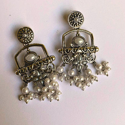 Antique Finish Earrings with Pearlescent Detailing