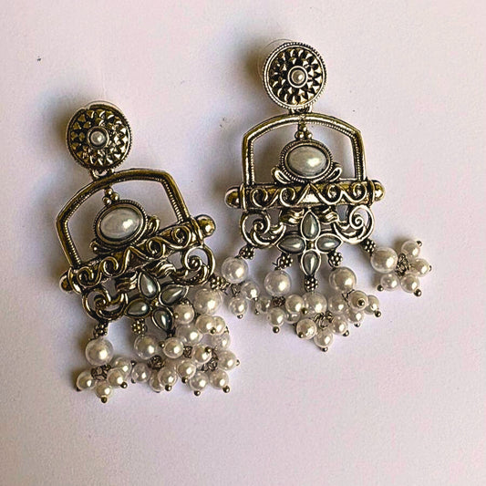 Antique Finish Earrings with Pearlescent Detailing