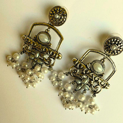 Antique Finish Earrings with Pearlescent Detailing