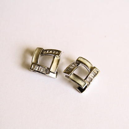 Minimalist Square Classic Box-Shape Silver Stud Earrings