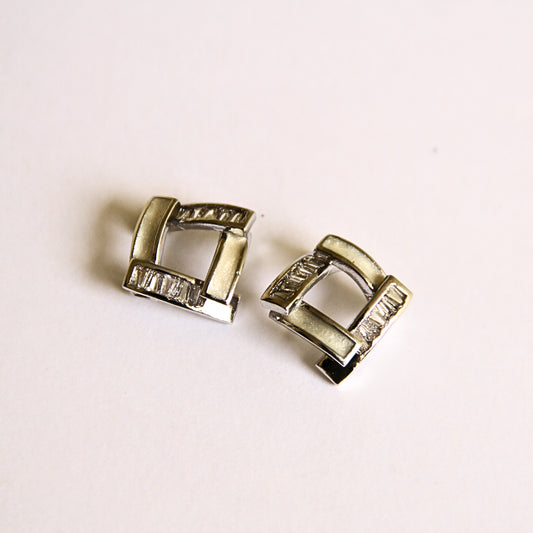 Minimalist Square Classic Box-Shape Silver Stud Earrings
