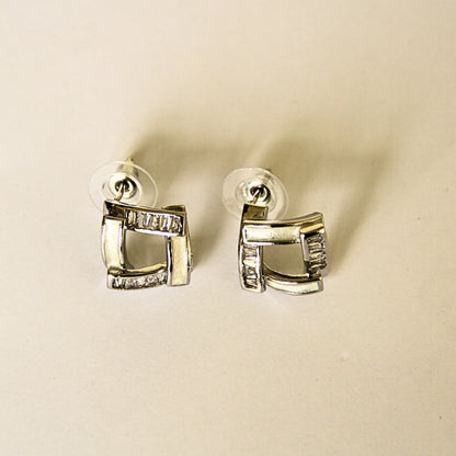 Minimalist Square Classic Box-Shape Silver Stud Earrings